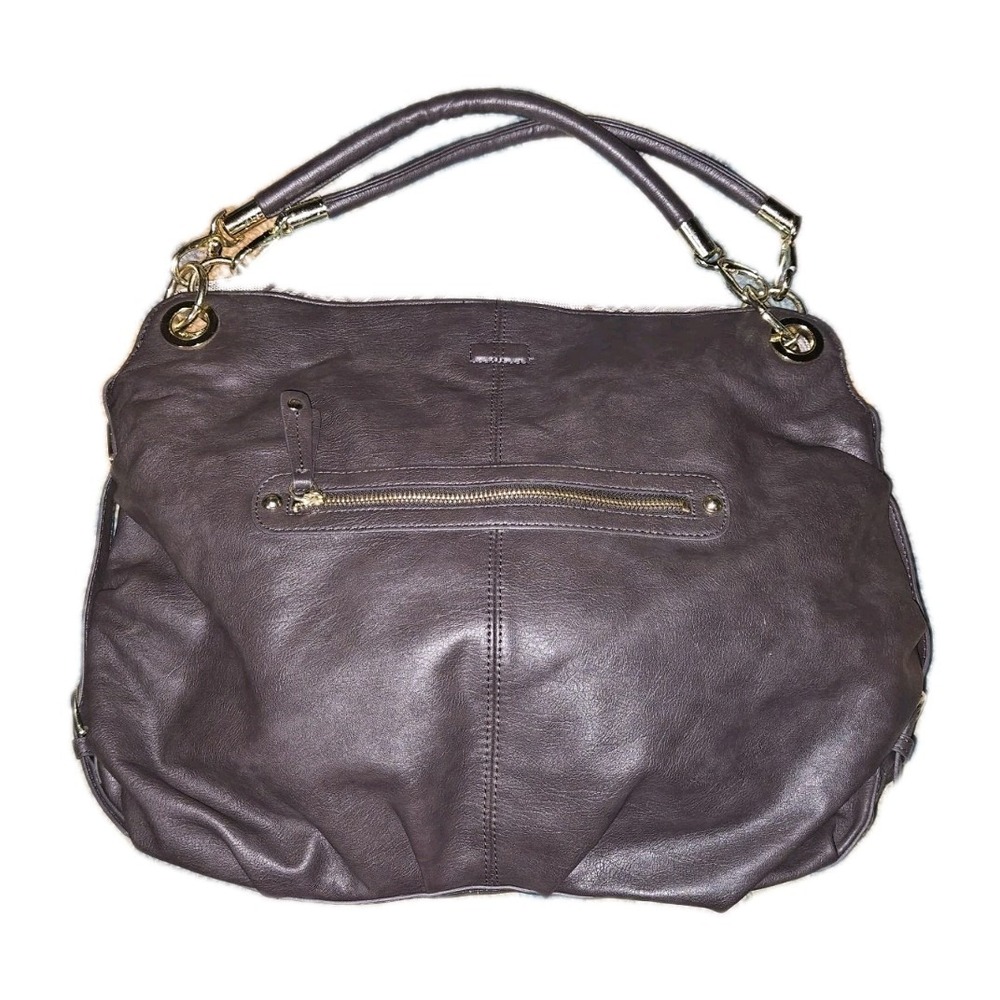 London Fog Tote Shoulder Bag Large Brown W/plaid Pattern Inside Faux Leather EUC